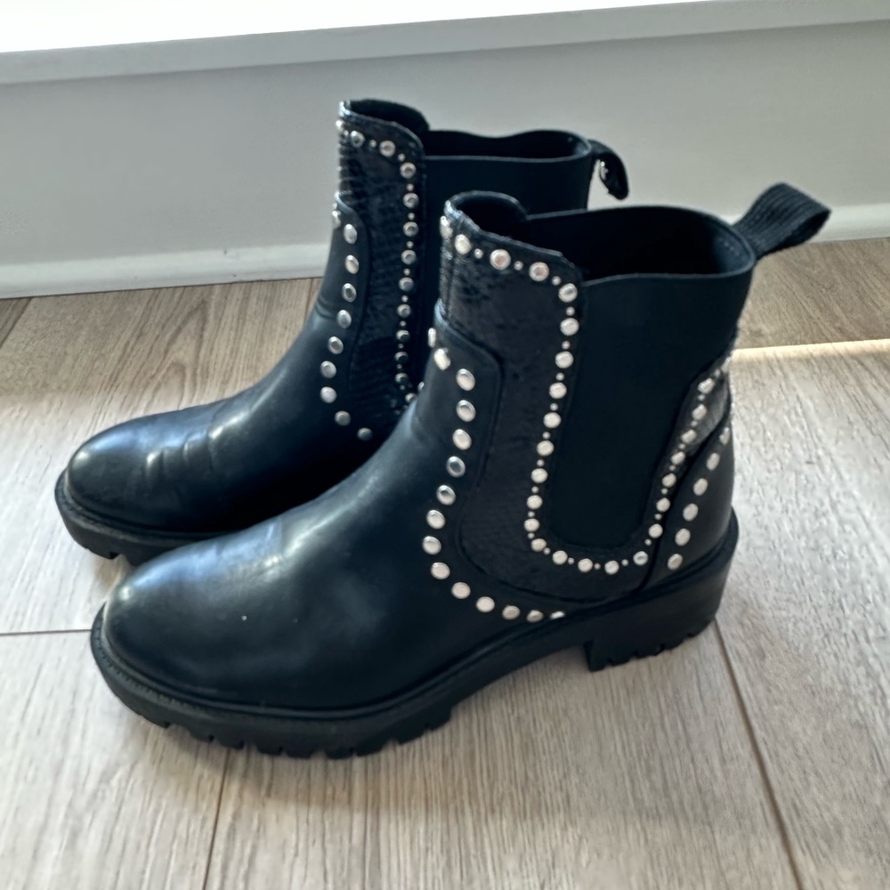 Zara black combat boots with silver detail